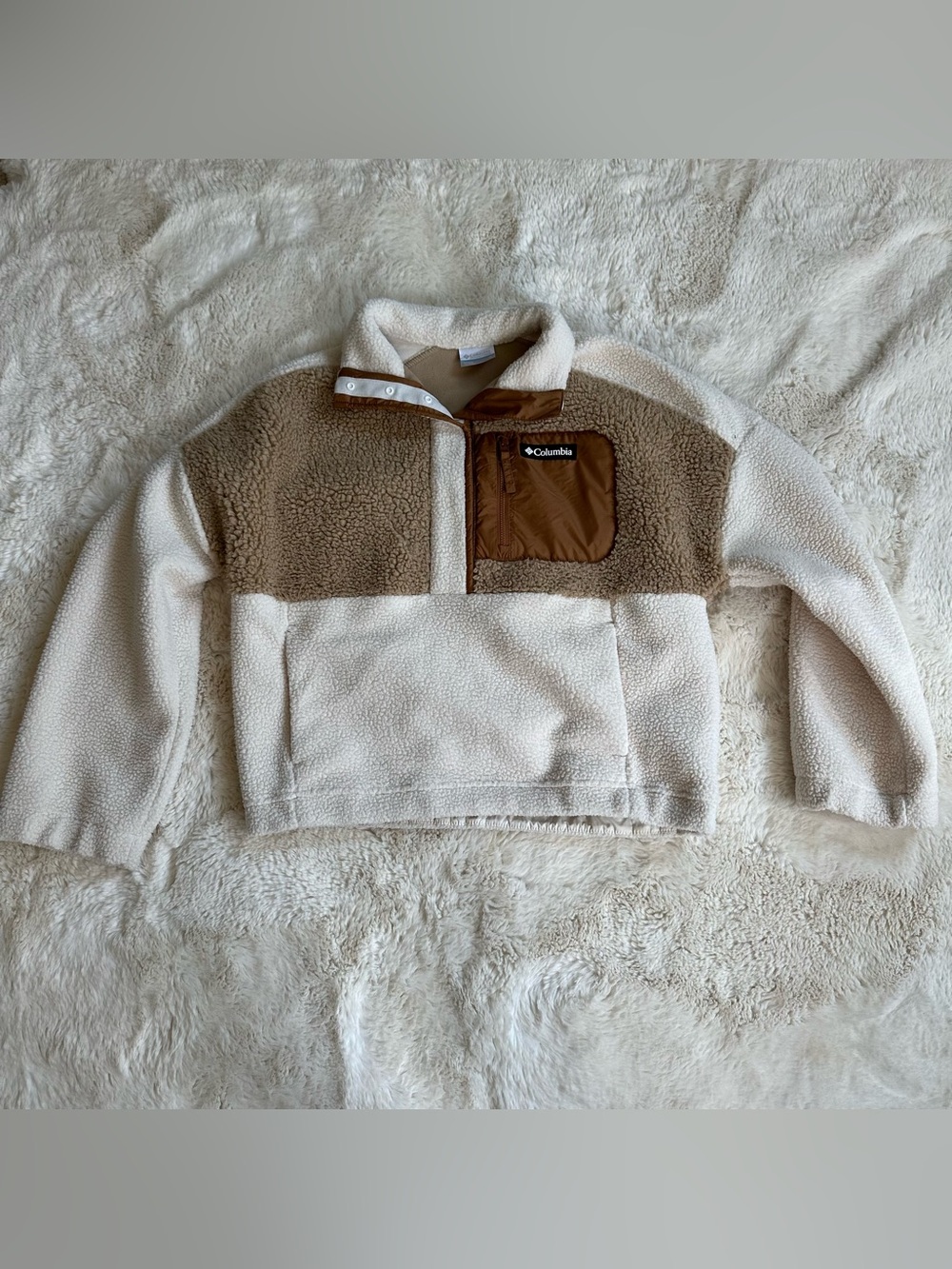 Columbia Two-Tone Sherpa Pullover Jacket - Cream & Brown
